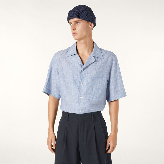 loro piana camp collar relaxed fit pure linen short sleeve shirt